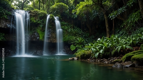 The tranquility of a secluded waterfall hidden deep within a verdant jungle ai_generated