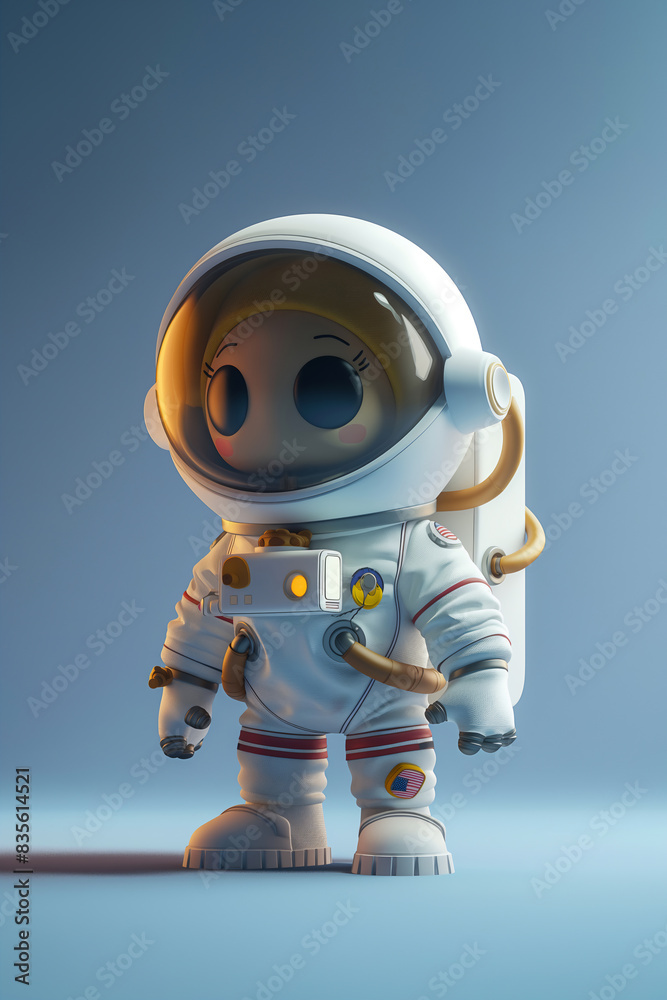 Portrait of Cute Astronaut in Action. 3D Cartoon Comic Style