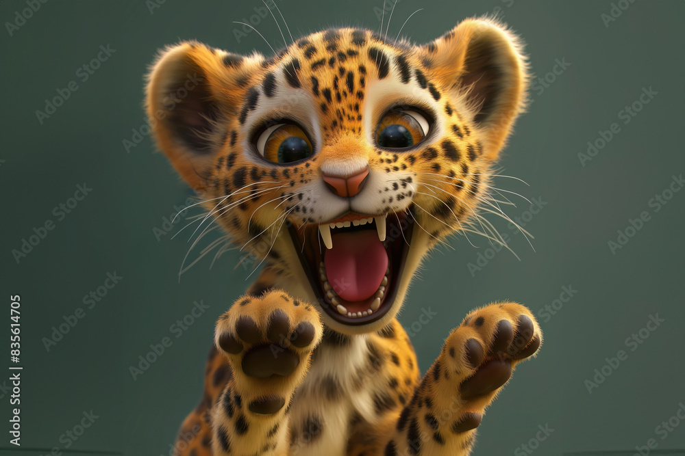 Portrait of 3D Cute Amur Leopard.