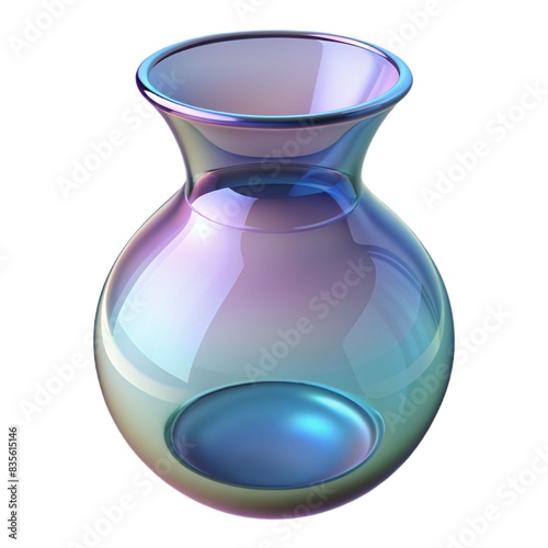 Transparent glass vase, clear and elegant.  Simple vase decor, modern art.  Vase flower display, stylish and aesthetic Transparent glass 3d render Transparent glass vase isolated on white background