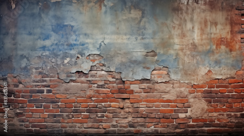 Realistic illustration of an old weathered and dilapidated brick wall photo