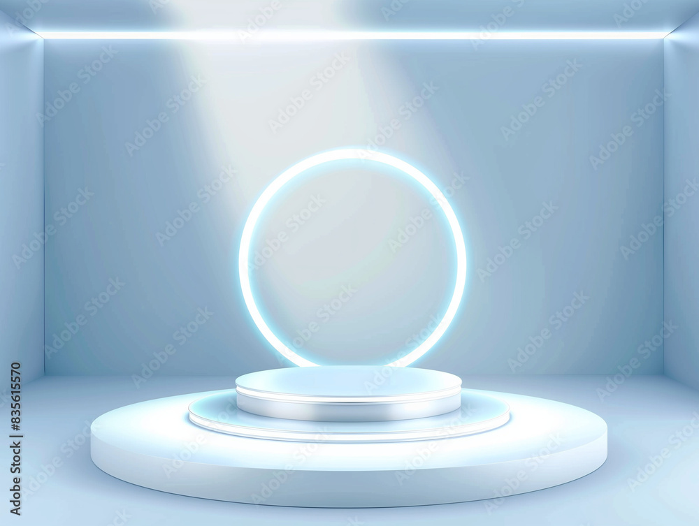 White space product display, abstract white aperture on soft blue background White space product display, abstract white aperture on soft blue background