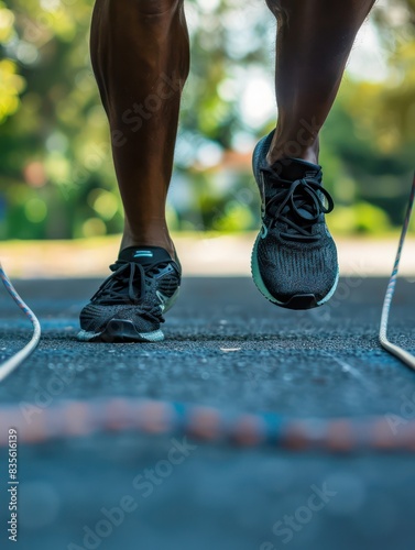 A person doing a plyometric jump rope workout, improving cardiovascular fitness and coordination. stock photo  photo