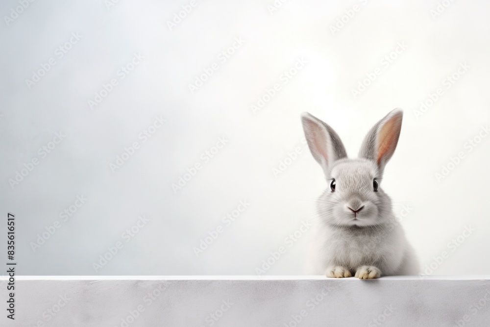 Fototapeta premium white rabbit on blue background, generative ai