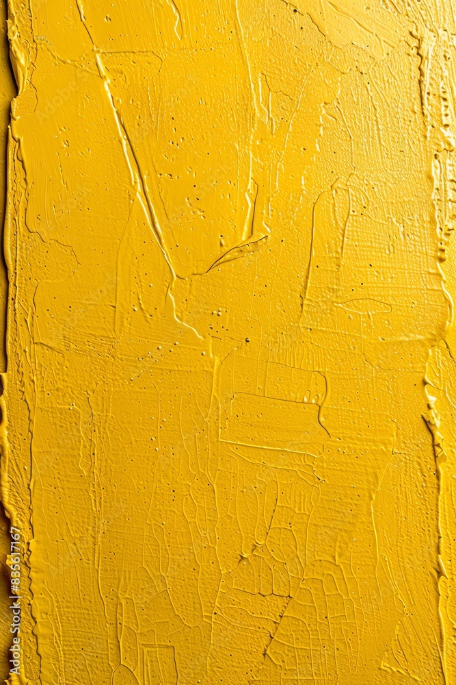 Naklejka premium Close-up of vibrant yellow textured abstract painting with bold brushstrokes. Ideal for modern art and background concepts.