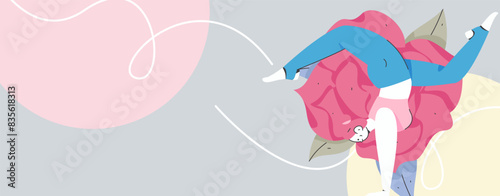 Practicing yoga, physical and mental health, flat vector character concept, operation hand drawn illustration
