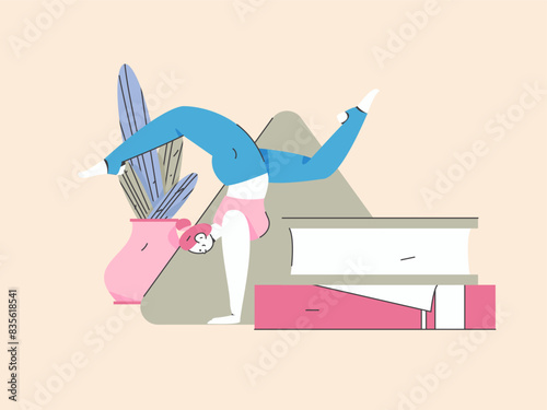 Practicing yoga, physical and mental health, flat vector character concept, operation hand drawn illustration
