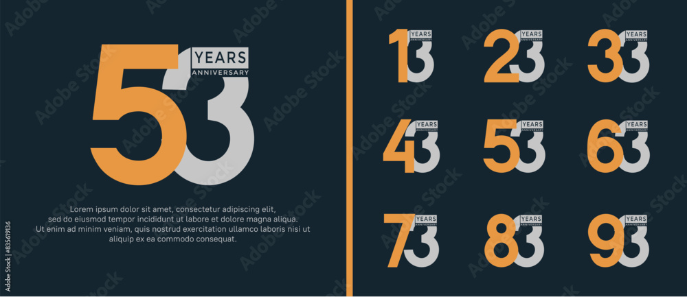 anniversary logo style set with yellow and gray color can be use for celebration moment anniversary logo style set with yellow and gray color can be use for celebration moment