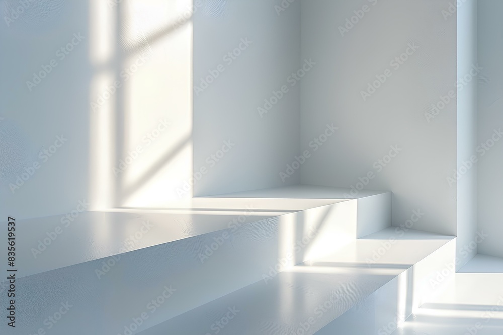 Fototapeta premium A white room with stairs and a window