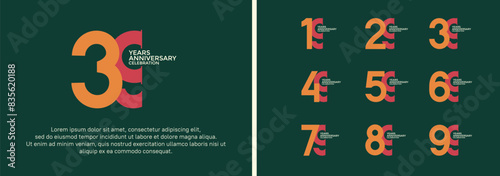 anniversary logo style set with yellow and orange color can be use for celebration moment