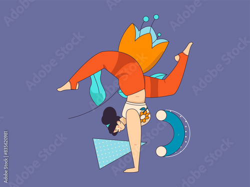 Practicing yoga, physical and mental health, flat vector character concept, operation hand drawn illustration

