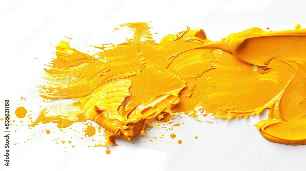 Fototapeta premium yellow ink brushstroke texture isolated on a white background 