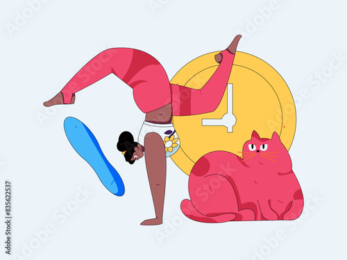 Practicing yoga, physical and mental health, flat vector character concept, operation hand drawn illustration
