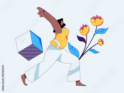 Practicing yoga, physical and mental health, flat vector character concept, operation hand drawn illustration
