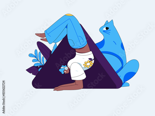 Practicing yoga, physical and mental health, flat vector character concept, operation hand drawn illustration
