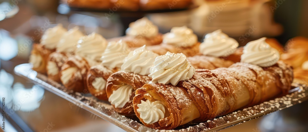 cannoli with white cream, elegant gourmet pastry in a nice setting and natural light on a blurred background
cannoli with white cream, elegant gourmet pastry in a nice setting and natural light on a blurred background