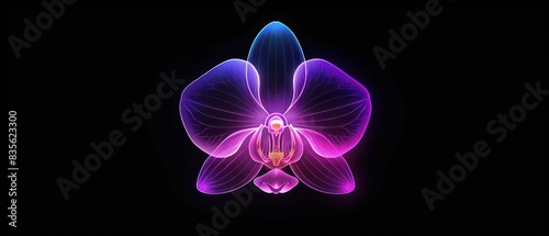 icon design, orchid icon,Sense of futurism,pure black background --chaos 5 --ar 7:3 --style raw --stylize 110 Job ID: fbb4aadb-efdc-408e-a052-ee9ed86a187a © Dekastro
