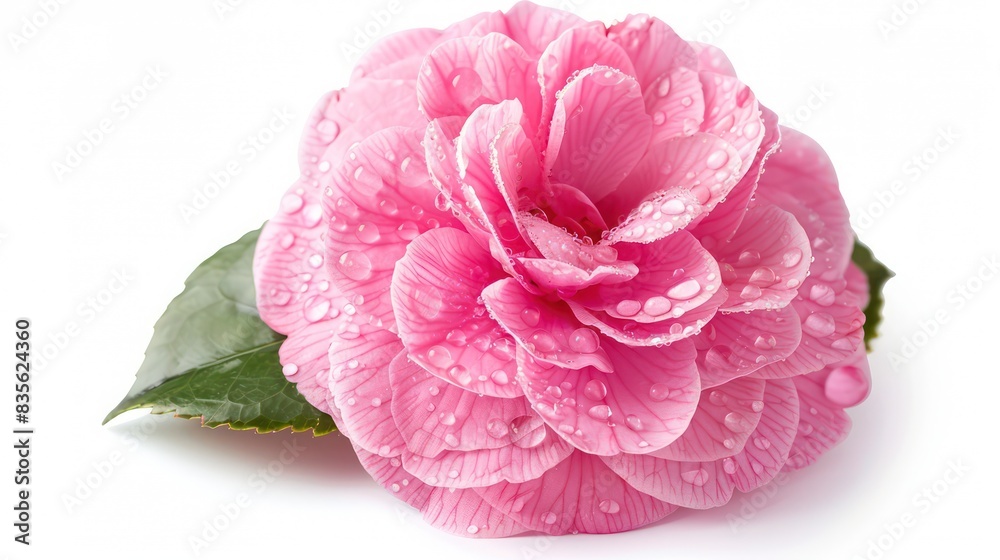 pink camellia flower with water drops isolated on a white background
pink camellia flower with water drops isolated on a white background