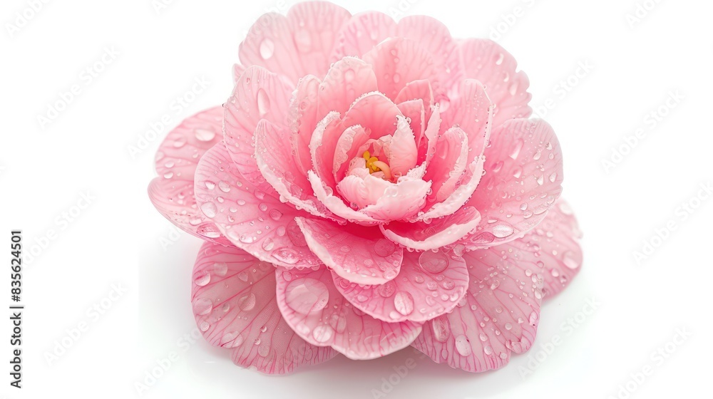 pink camellia flower with water drops isolated on a white background pink camellia flower with water drops isolated on a white background
