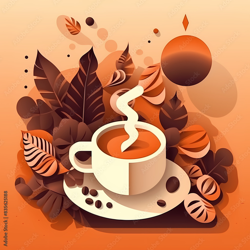 Obraz premium Paper cut 3d coffee poster banner template vector image