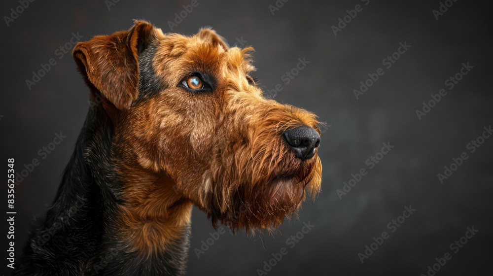 airedale terriers dog portrait wallpaper with good expression and blurred neutral background airedale terriers dog portrait wallpaper with good expression and blurred neutral background