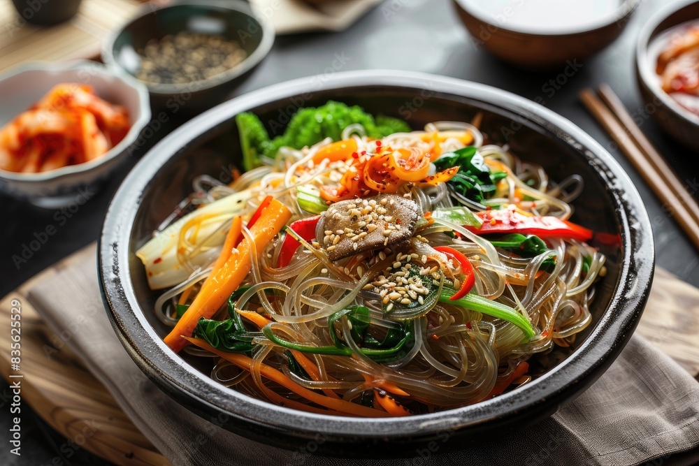 Japchae with glass noodles and stir fried vegetable Japchae with glass noodles and stir fried vegetable