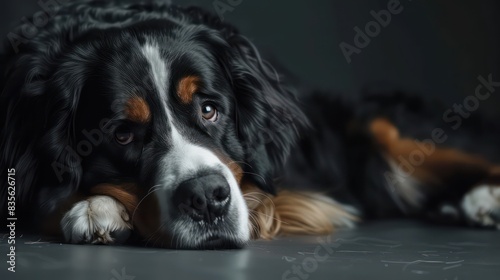 bernese mountain dog portrait wallpaper with good expression and blurred neutral background  © Dekastro