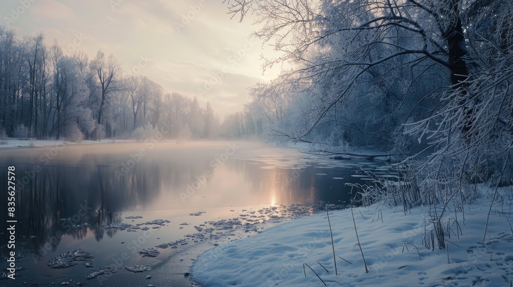 Fototapeta premium Icy Lake in a Winter Wonderland