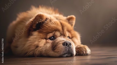 chow chow dog portrait wallpaper with good expression and blurred neutral background © Dekastro