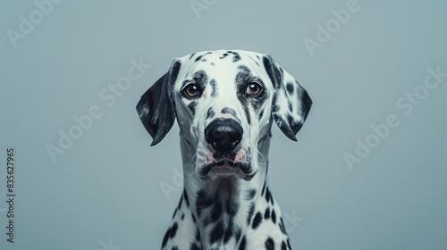 dalmatian dog portrait wallpaper with good expression and blurred neutral background © Dekastro