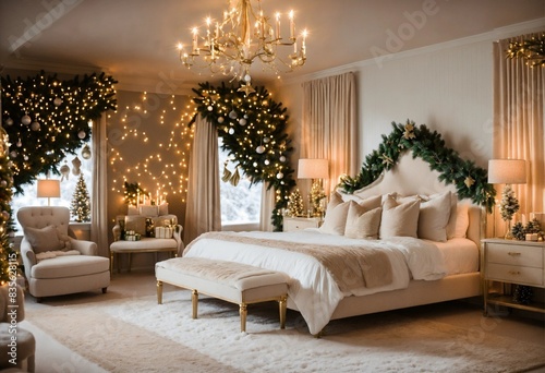 Beautiful Christmas white and gold wedding bedroom © Muhammad