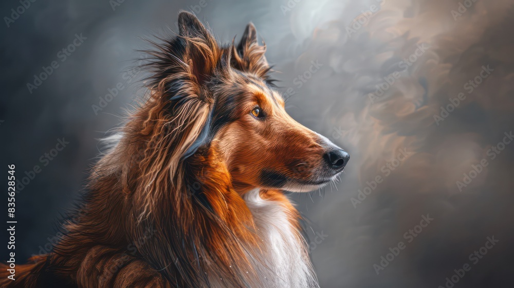 Fototapeta premium collie dog portrait wallpaper with good expression and blurred neutral background 