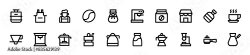 Set of barista icons. 20 sets of barista icons. Barista icons.  Simple bold line style barista icons