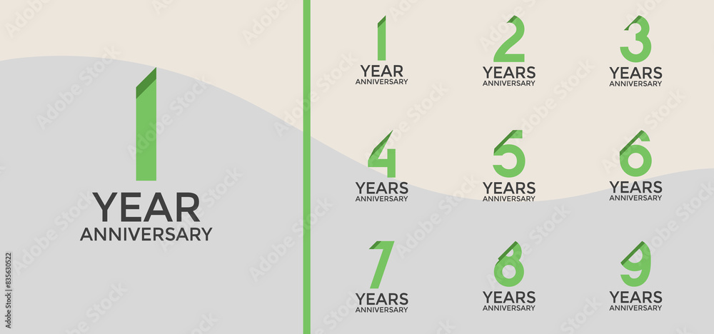 anniversary logo style set with green color and slash can be use for celebration moment