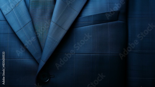 Explore the detailed texture of a tailored suit fabric in high resolution, perfect for sophisticated and stylish mens formal wear backgrounds. photo
