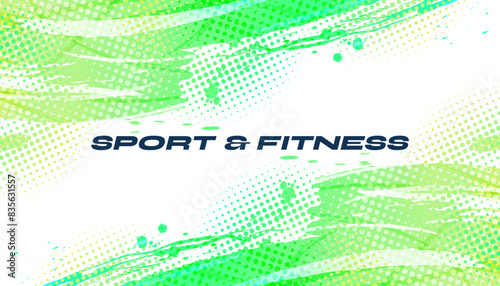 Abstract Sports Background with Green and Yellow Gradient Brushstrokes and Halftone Effect. Dynamic Grunge Background. Scratch and Texture Elements For Design