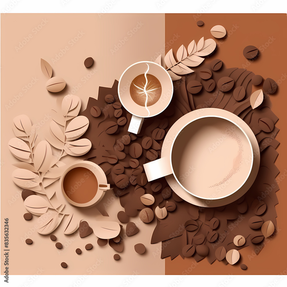 Obraz premium Paper cut 3d coffee poster banner template vector image