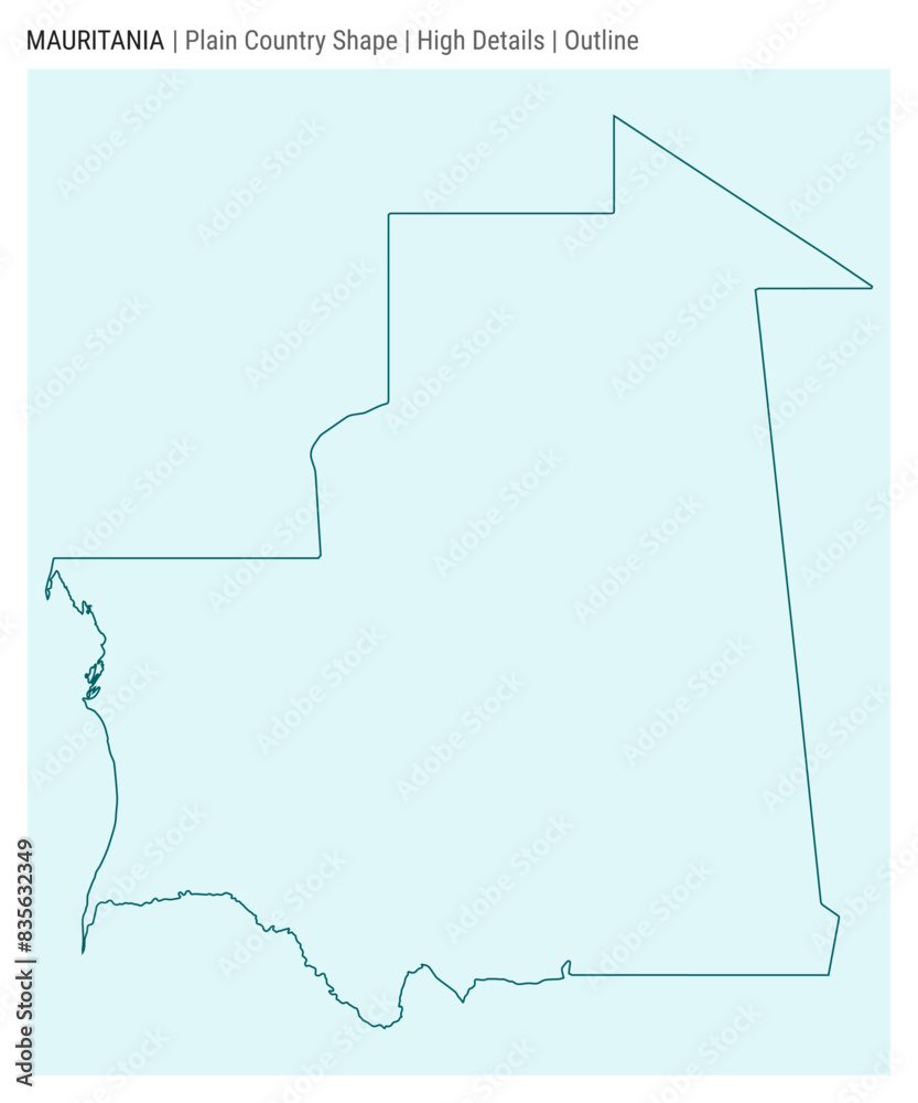 Mauritania plain country map. High details. Outline style. Shape of Mauritania. Vector illustration. Mauritania plain country map. High details. Outline style. Shape of Mauritania. Vector illustration.