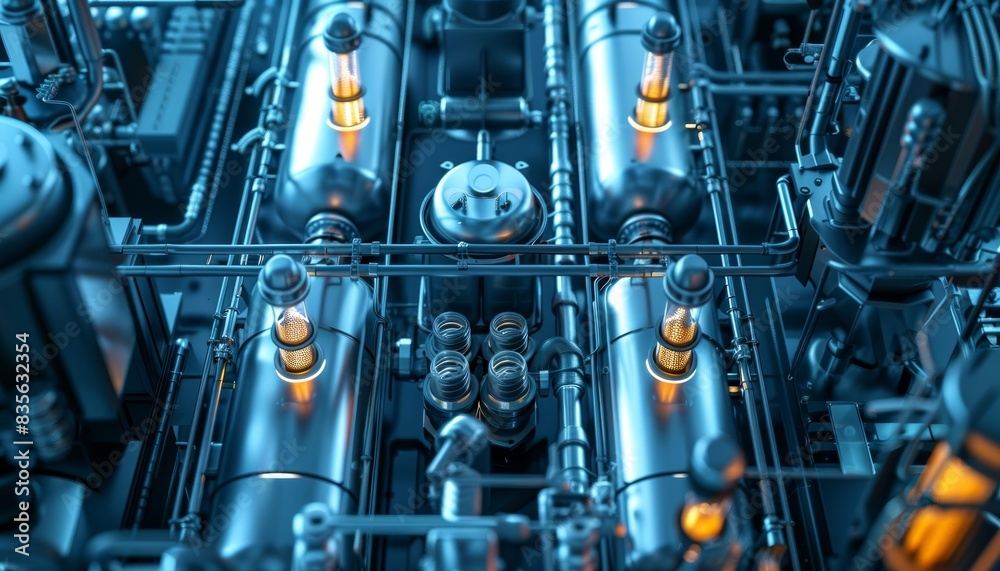 Ammonia synthesis process theme top view visualizing industrial ammonia production futuristic tone vivid Ammonia synthesis process theme top view visualizing industrial ammonia production futuristic tone vivid