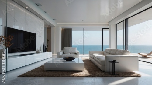 modern minimalist white living room and postmodern concept