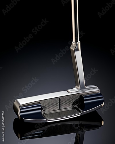 A golf putter head made entirely of stainless steel material, CNC manufacturing process, keyshot, industrial design, tough edges, HONMA Fujifilm XT3, soft focus, 55mm lens, f2 photo