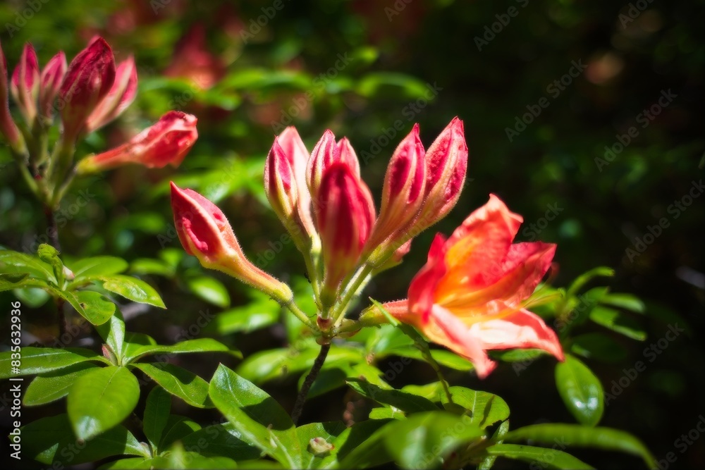 Fototapeta premium Vibrant Red and Orange Flower Buds in Sunlight