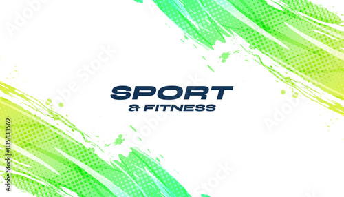 Abstract Sports Background with Green and Yellow Gradient Brushstrokes and Halftone Effect. Dynamic Grunge Background. Scratch and Texture Elements For Design