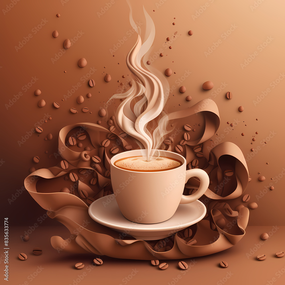 Obraz premium Paper cut 3d coffee poster banner template vector image