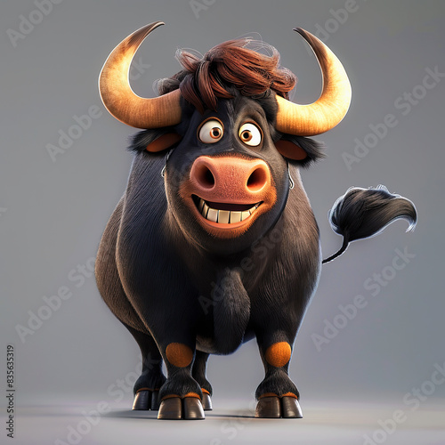 3D Bull Bison Buffalo cartoon character. Realistic Bison Buffalo animal cartoon design photo