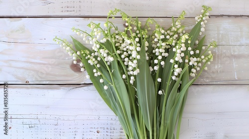 Lily of the valley bouquet on white boards