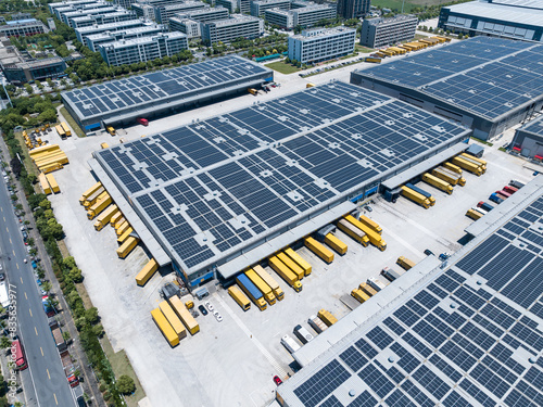 view of solar power panels on roof terrace