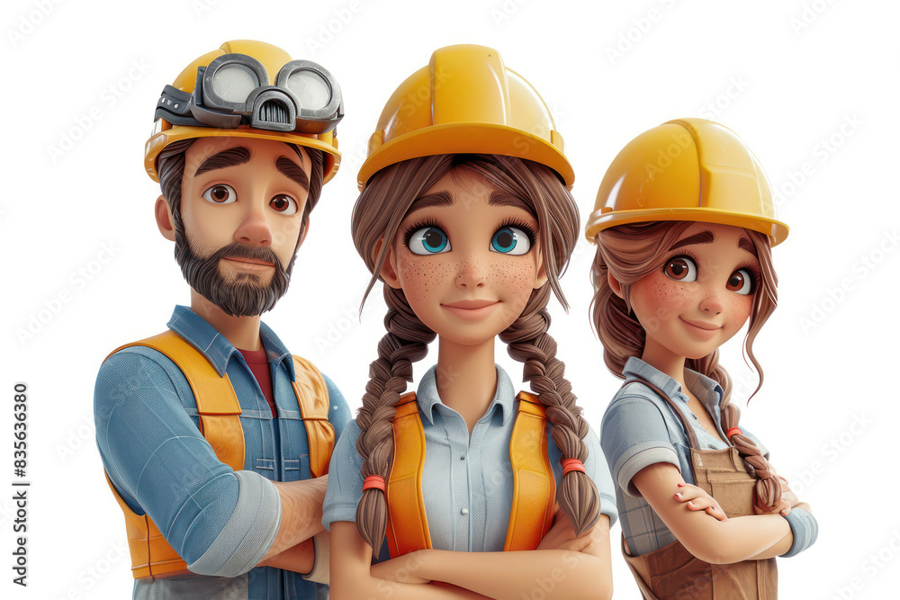Cartoon Team of Engineers and Industrial Managers in Yellow Safety Hard Hats extreme closeup. Generative AI Cartoon Team of Engineers and Industrial Managers in Yellow Safety Hard Hats extreme closeup. Generative AI