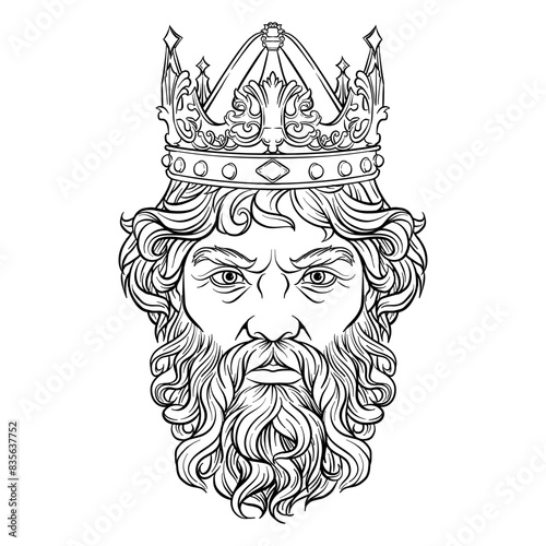 black and white illustration of a king with a crown