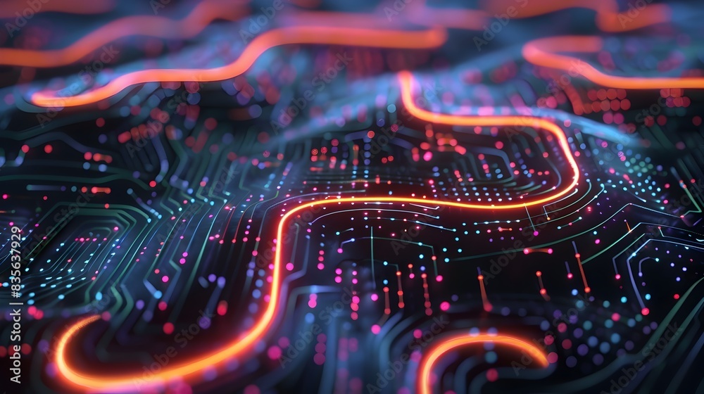Intricate Futuristic Circuit Board Glowing in Digital Network